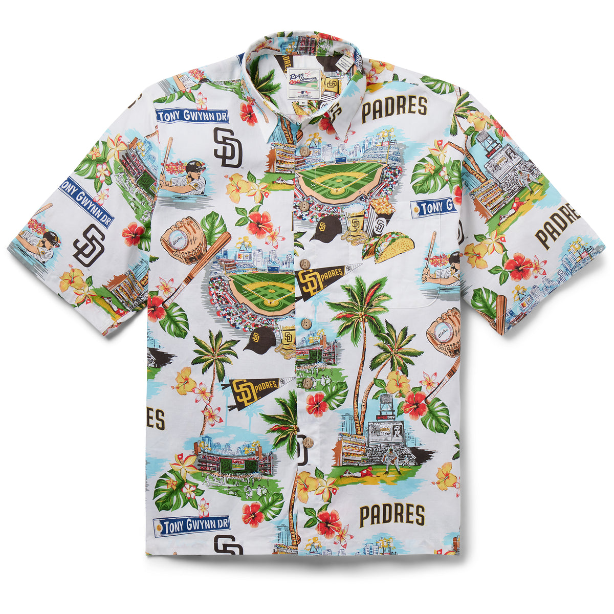 Women's Reyn Spooner White San Diego Padres scenic Camp Button-Up Shirt Size: Large