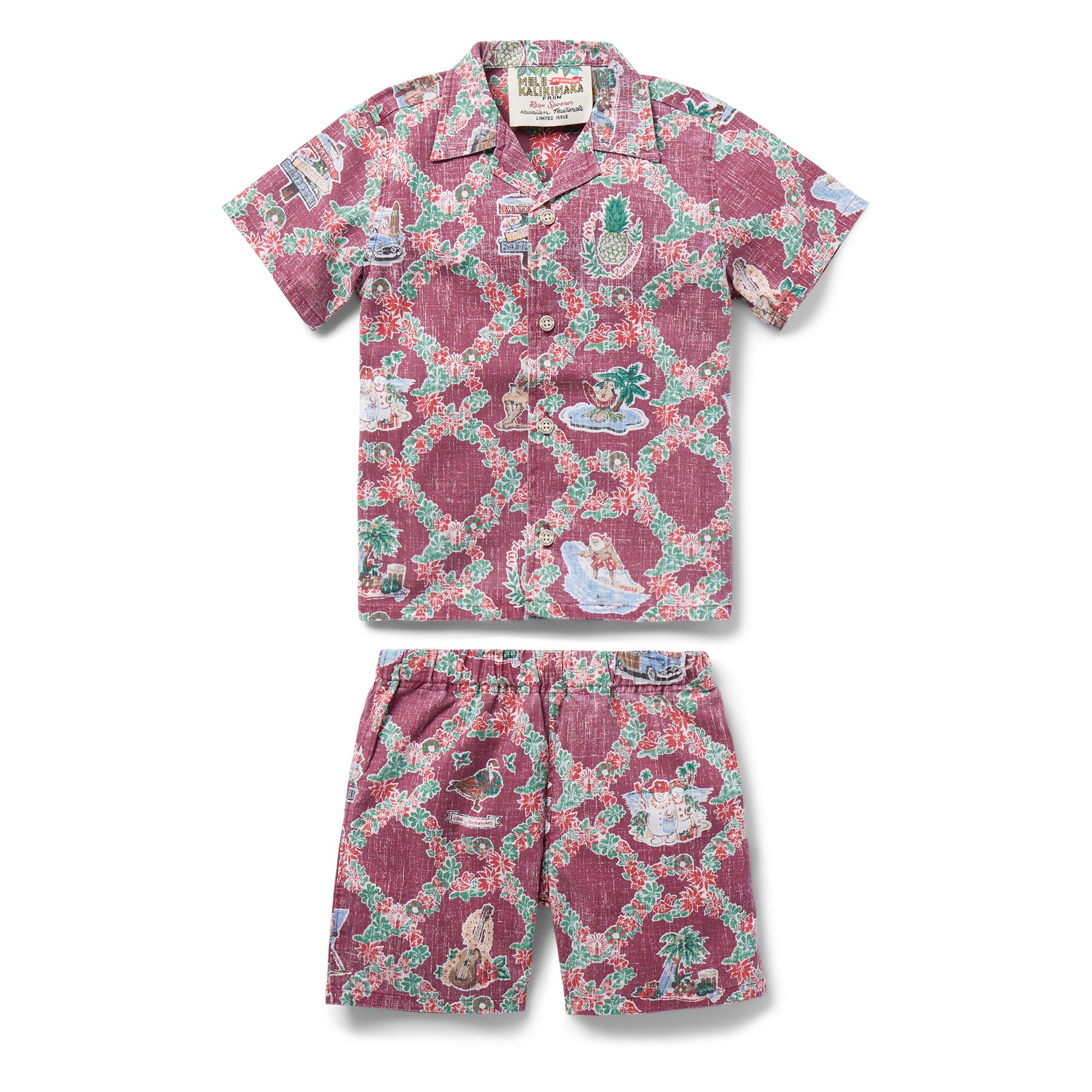 Reyn Spooner HAWAIIAN CHRISTMAS 2023 TODDLER CABANA SET in DEEP RED