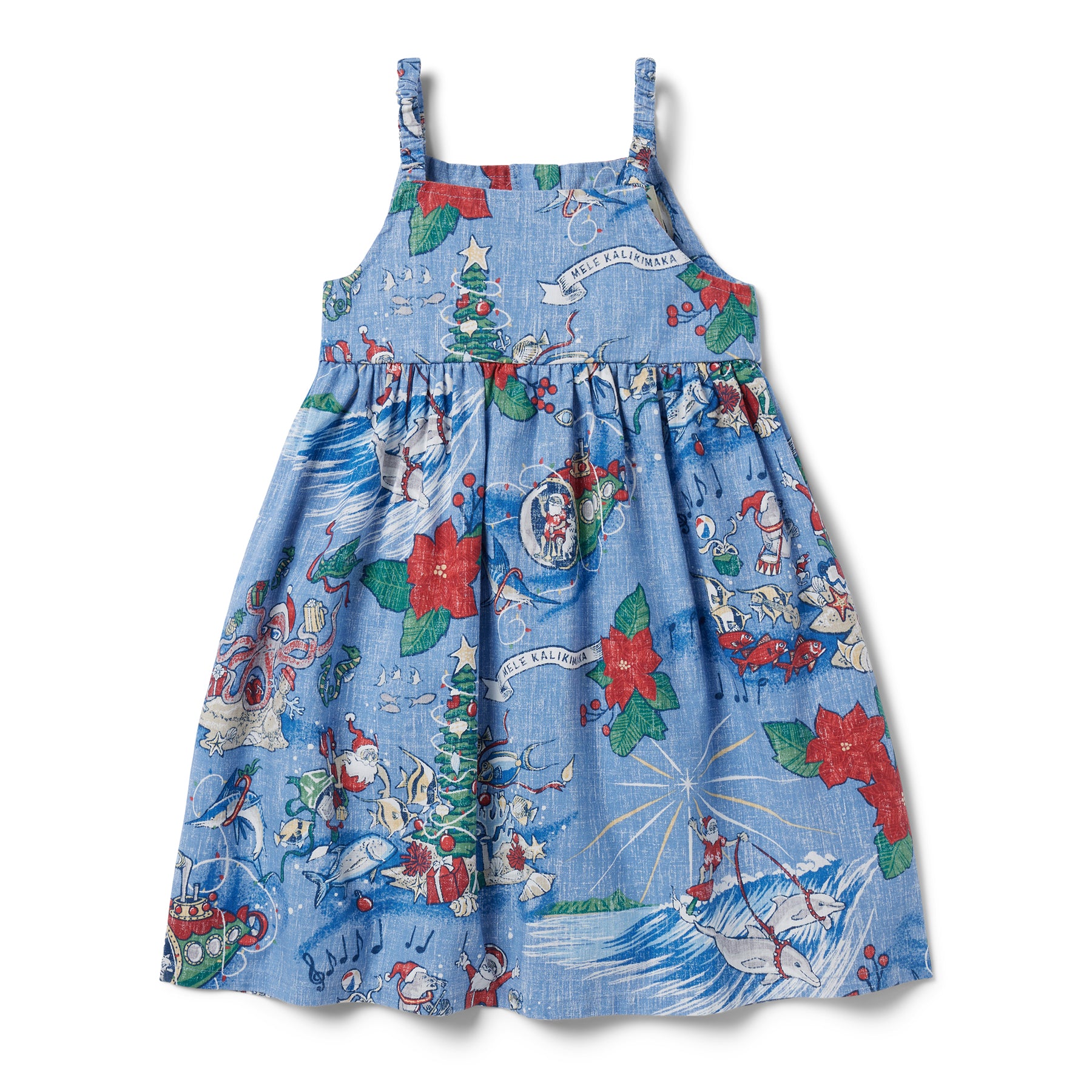 Reyn Spooner HAWAIIAN CHRISTMAS 2024 GIRLS SUNDRESS in BLUE