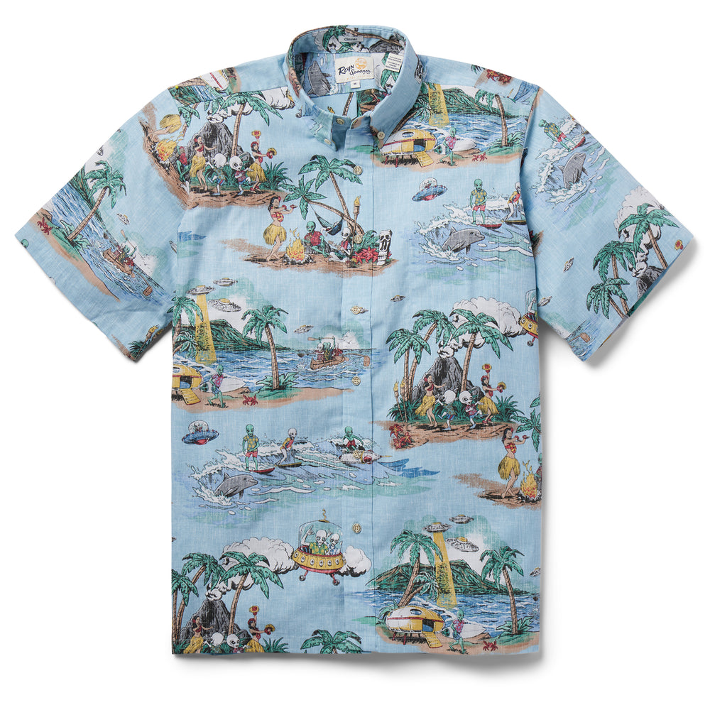 Reyn Spooner Aloha Aliens Short Sleeve Button-Down Shirt in Sky Blue at Nordstrom, Size XX-Large