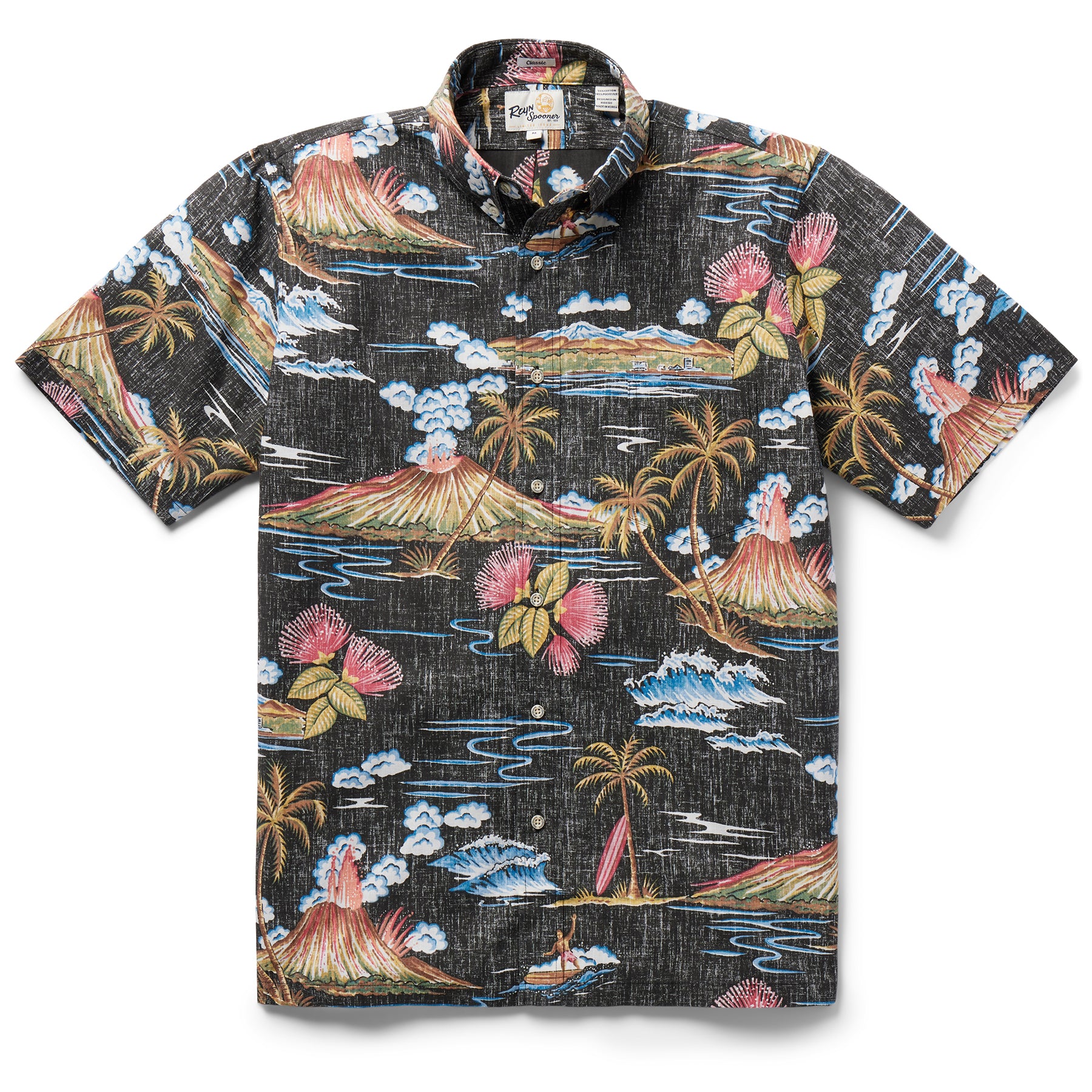 Reyn Spooner BIG ISLAND GLORY BUTTON FRONT in BLACK