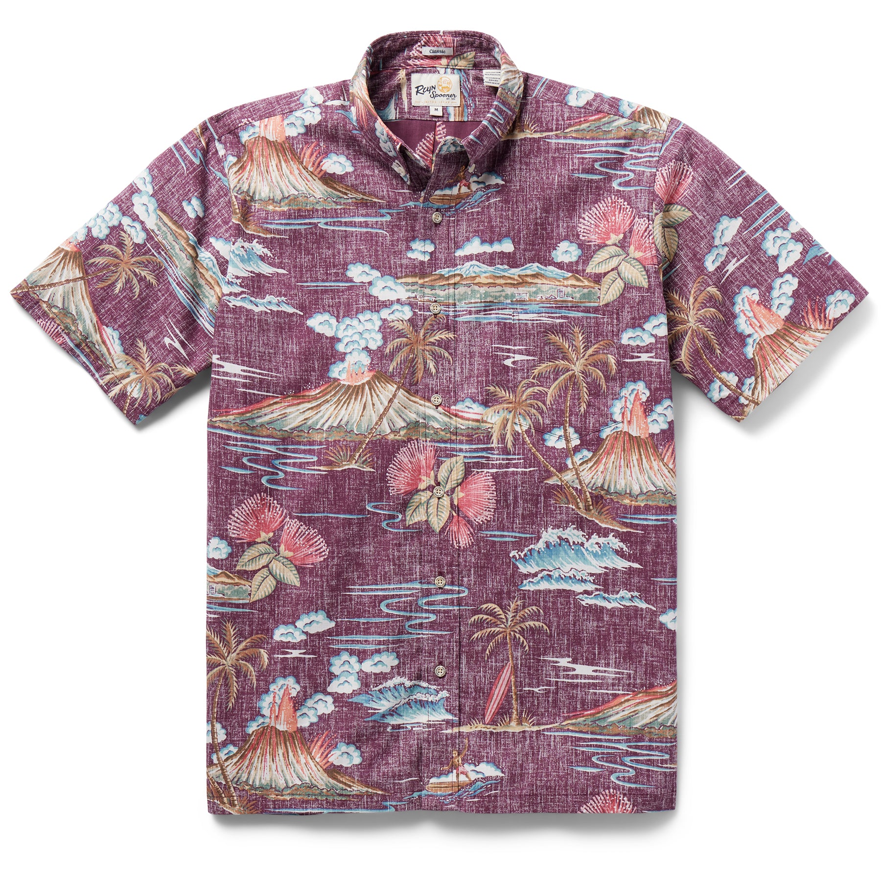 Reyn Spooner BIG ISLAND GLORY BUTTON FRONT in EGGPLANT