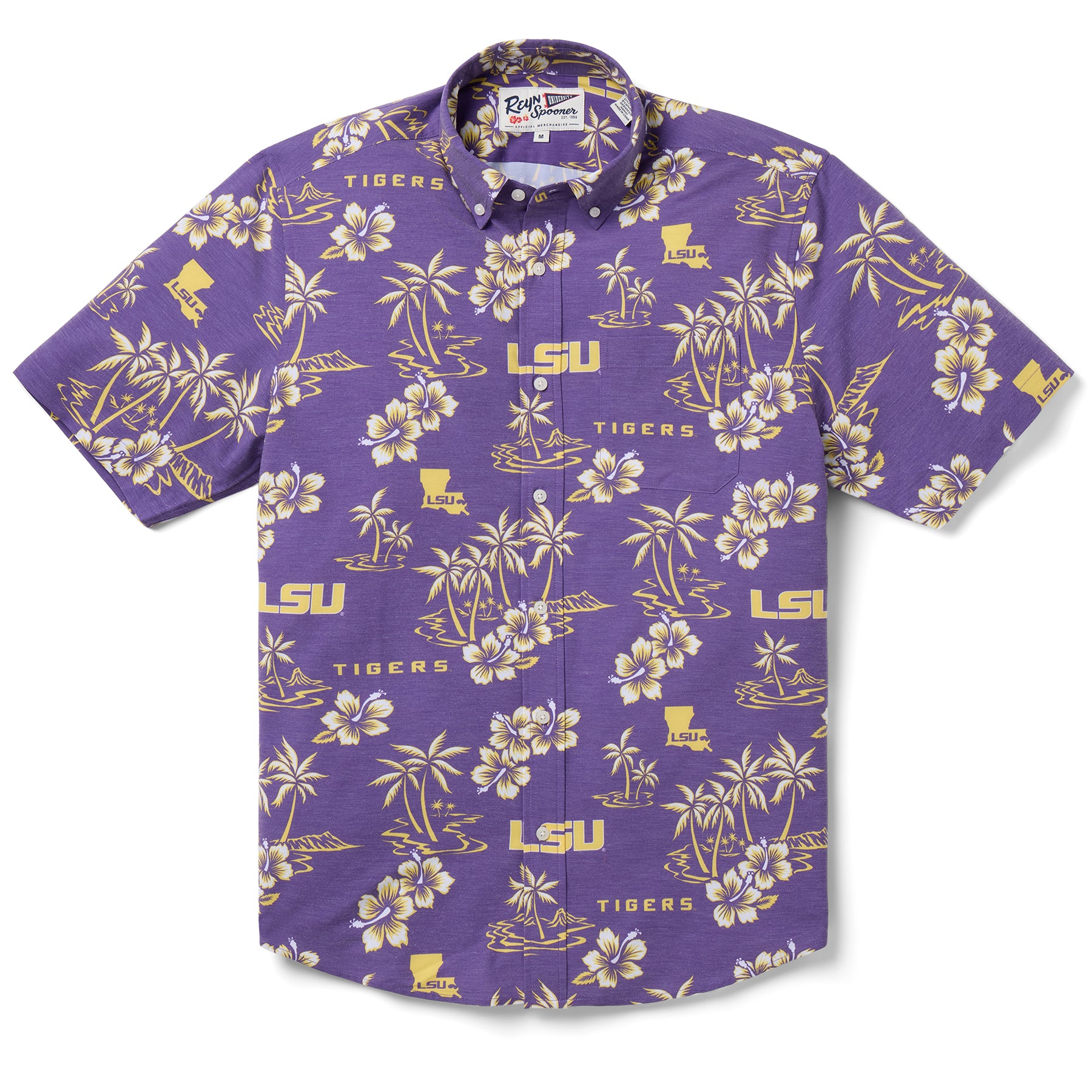 Reyn Spooner LOUISIANA STATE UNIVERSITY GAME DAY PERFORMANCE BUTTON FRONT in PURPLE