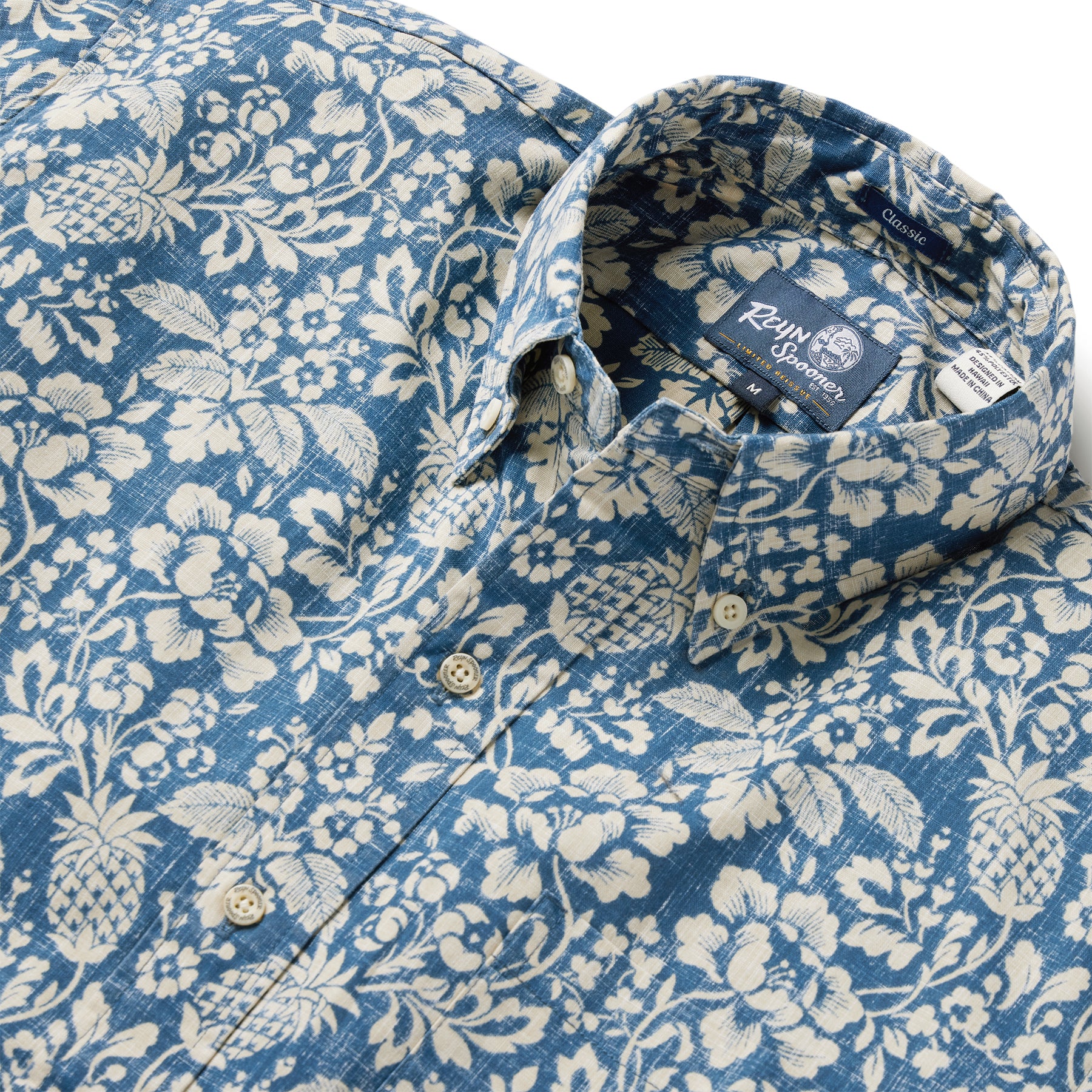 Reyn Spooner OAHU HARVEST BUTTON FRONT in NAVY