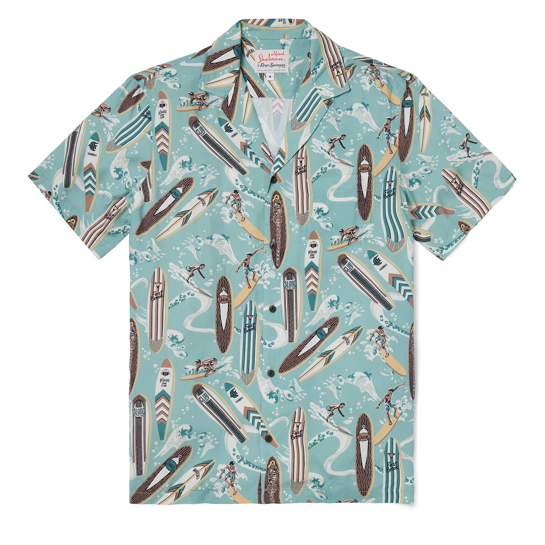 Reyn Spooner VINTAGE LONGBOARDS CAMP SHIRT in SEAFOAM