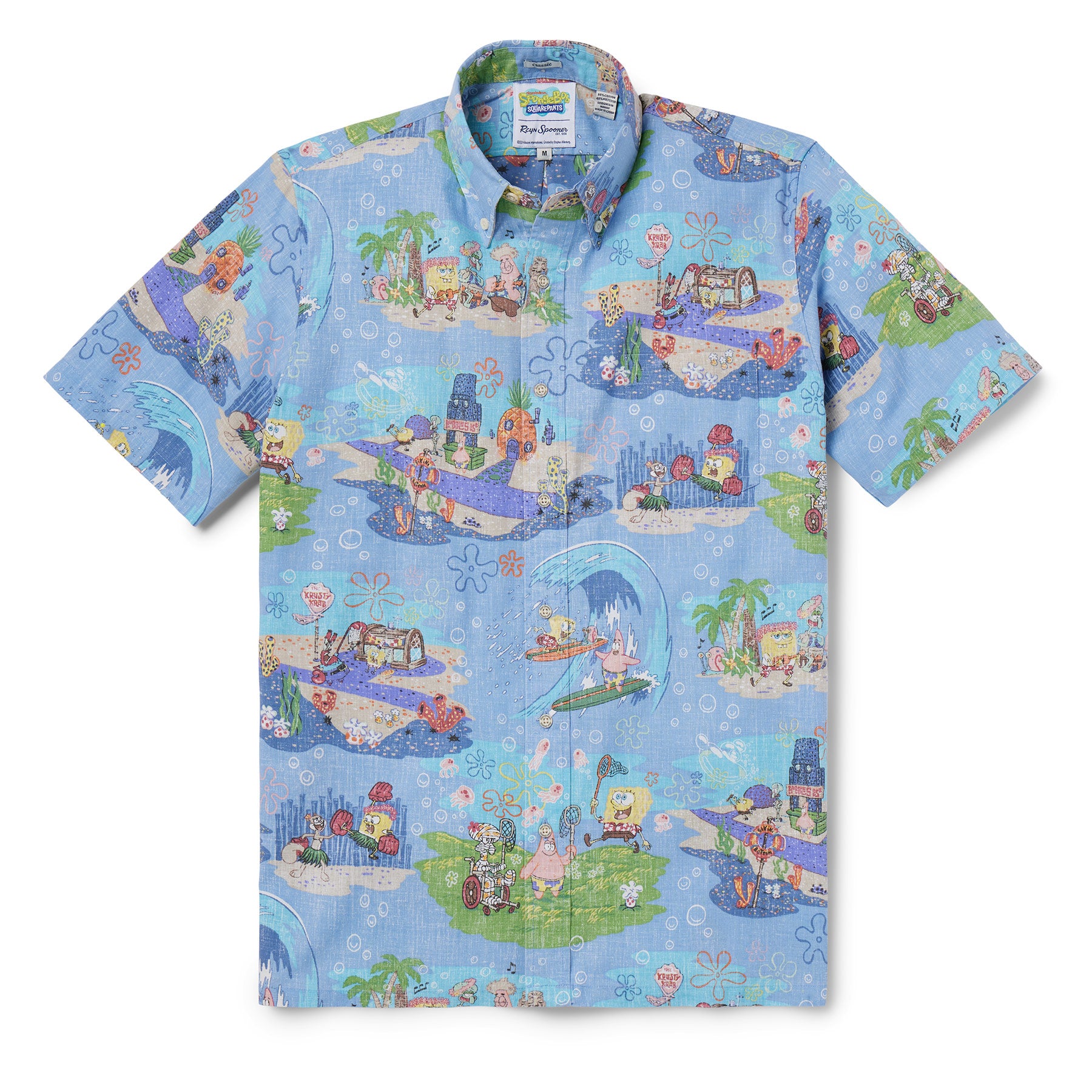 Reyn Spooner SPONGEBOB: ALOHA FROM BIKINI BOTTOM BUTTON FRONT in BLUE