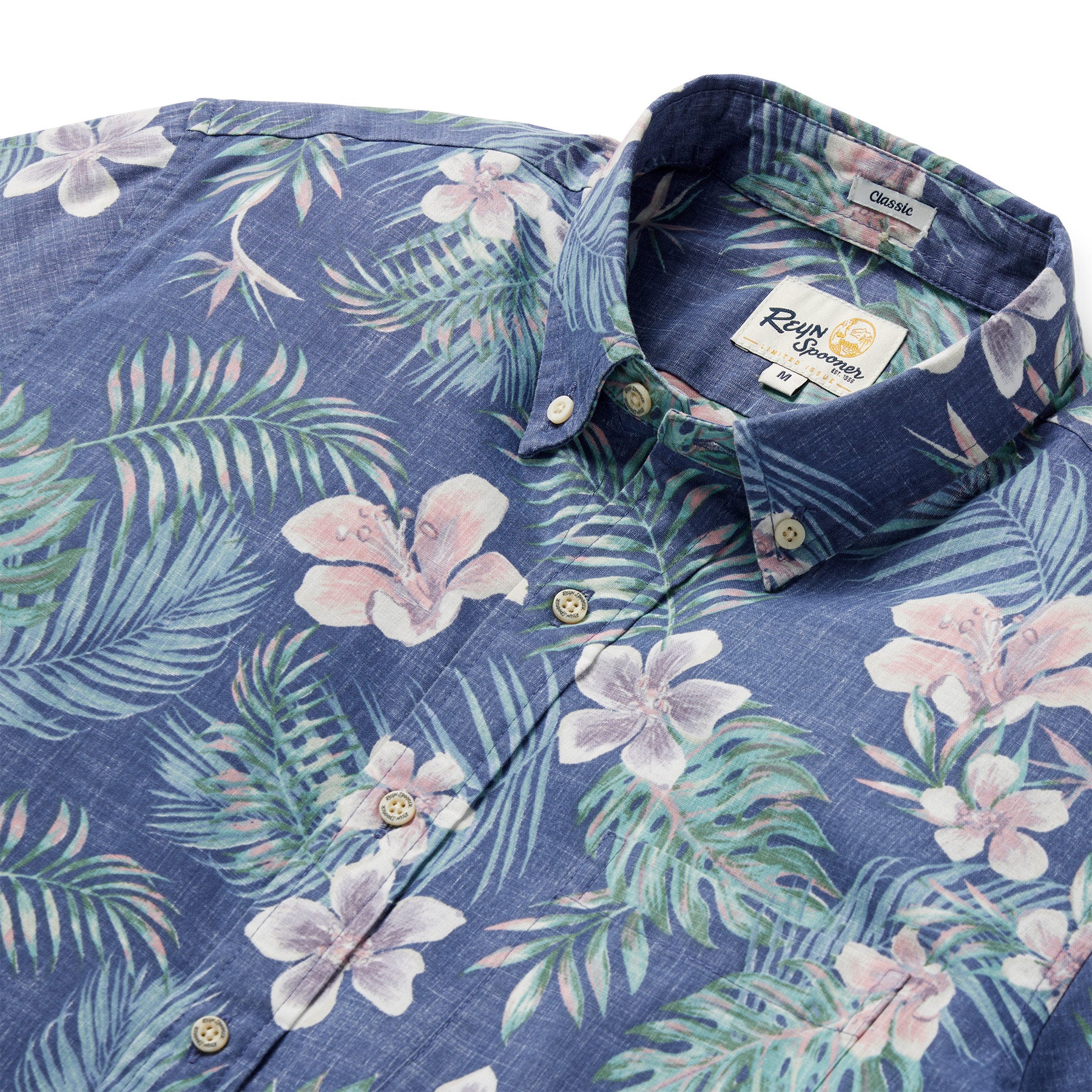 Reyn Spooner TROPICAL BLOOMS BUTTON FRONT in CROWN BLUE