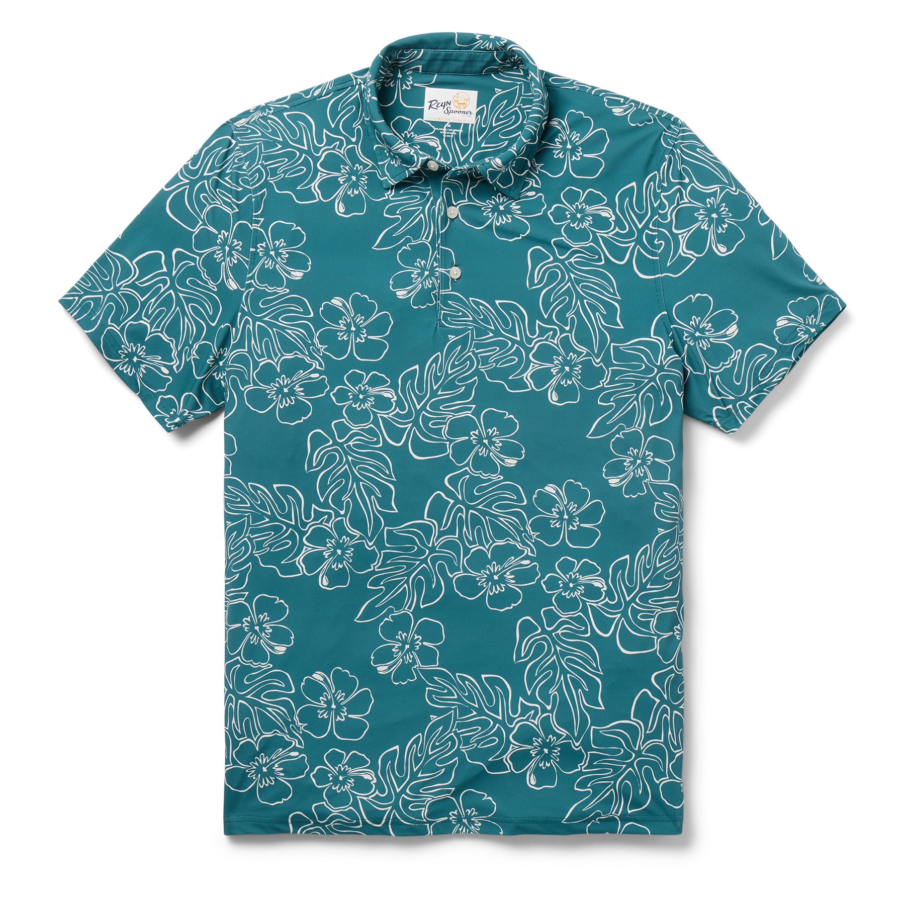 Reyn Spooner HIBISCUS MONSTERA PERFORMANCE POLO in HYDRO