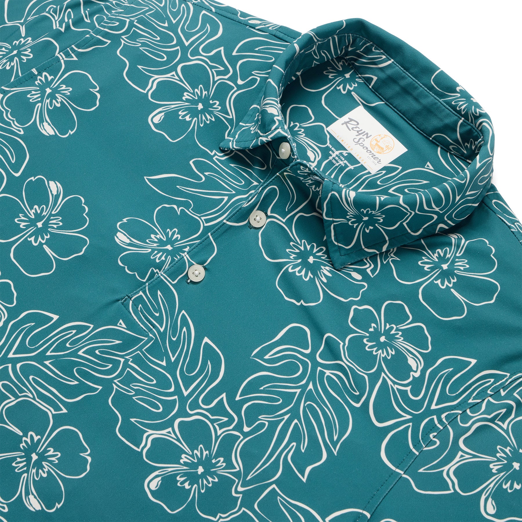 Reyn Spooner HIBISCUS MONSTERA PERFORMANCE POLO in HYDRO