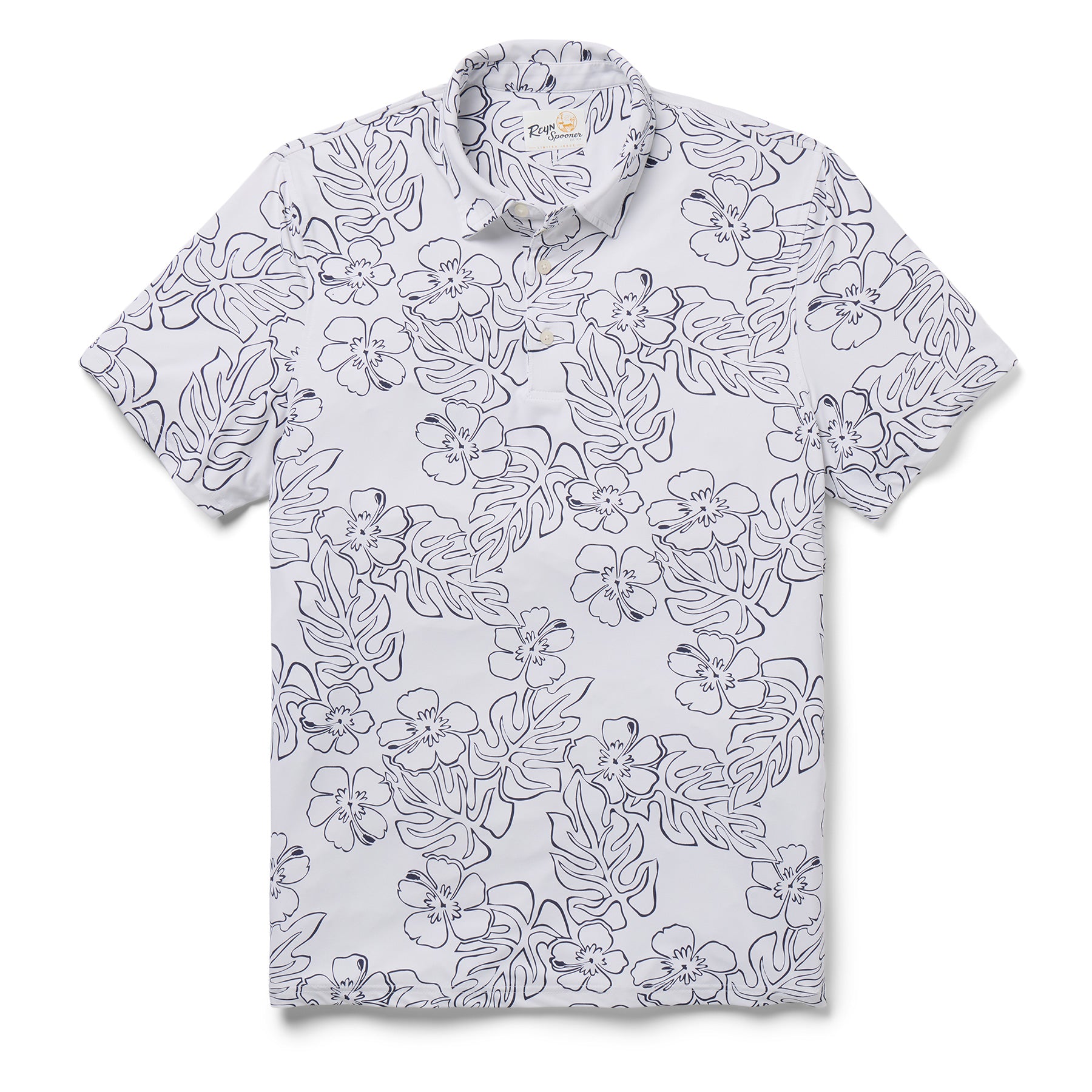 Reyn Spooner HIBISCUS MONSTERA PERFORMANCE POLO in WHITE