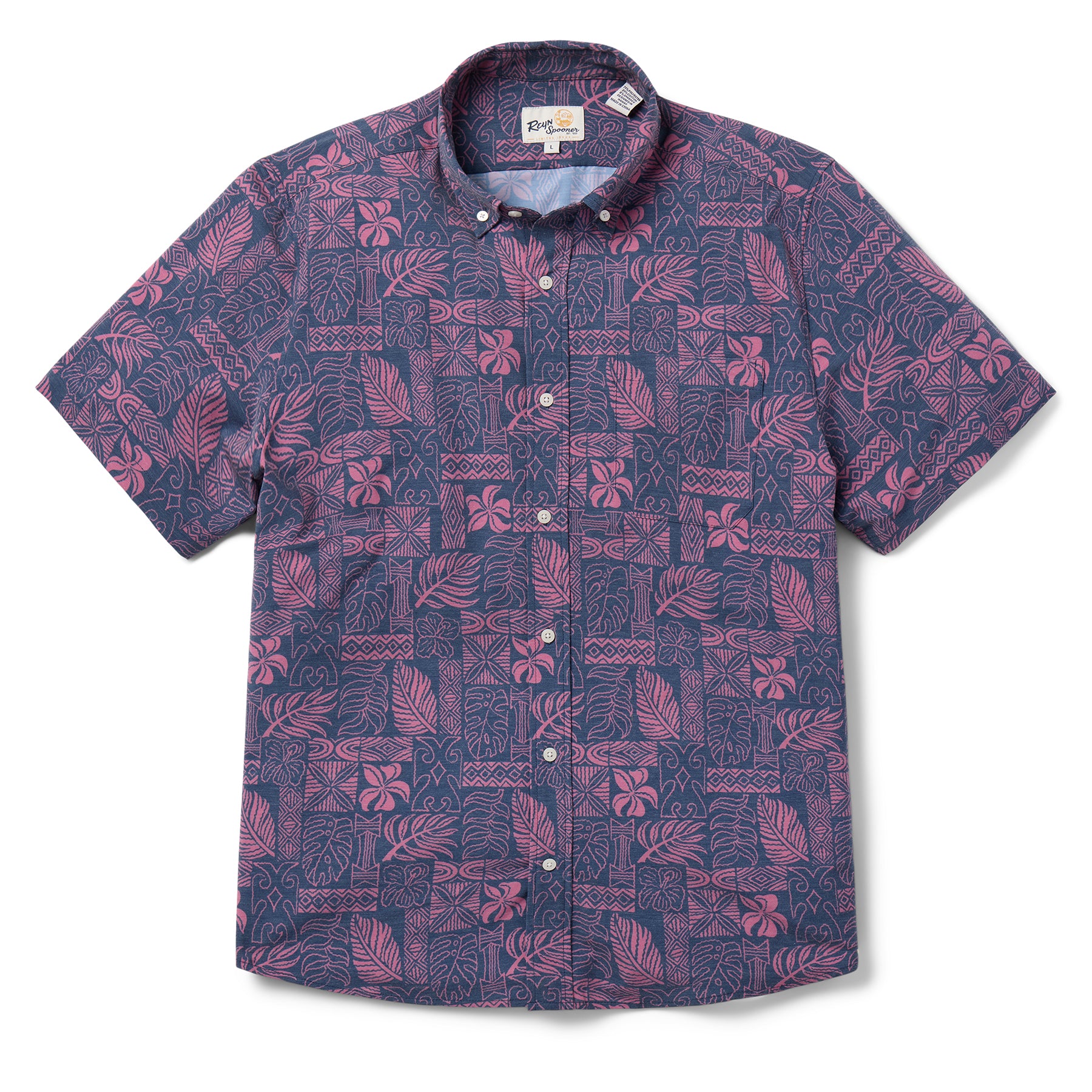 Reyn Spooner SOUTH PACIFIC TAPA PERFORMANCE BUTTON FRONT in BERRY