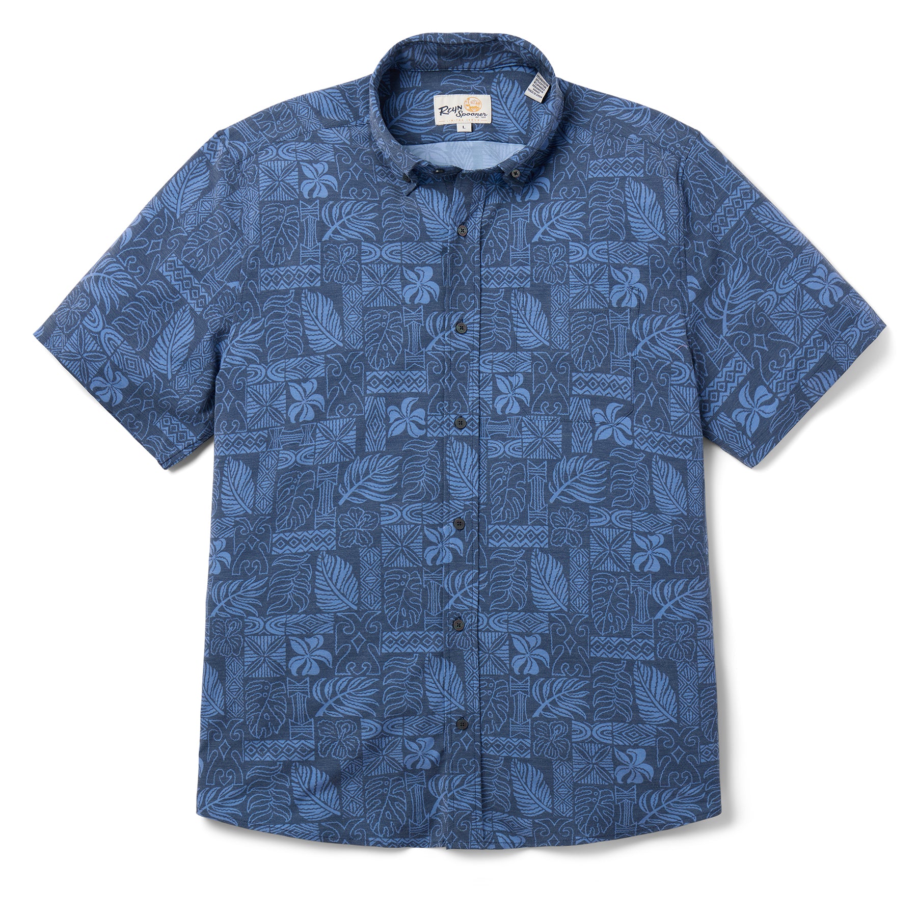 Reyn Spooner SOUTH PACIFIC TAPA PERFORMANCE BUTTON FRONT in NAVY