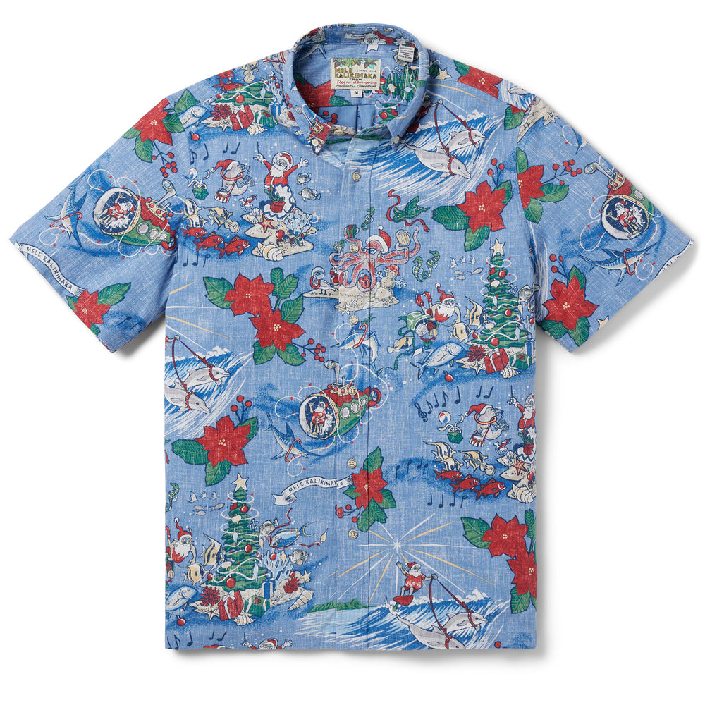 Reyn Spooner HAWAIIAN CHRISTMAS 2024 BUTTON FRONT in BLUE