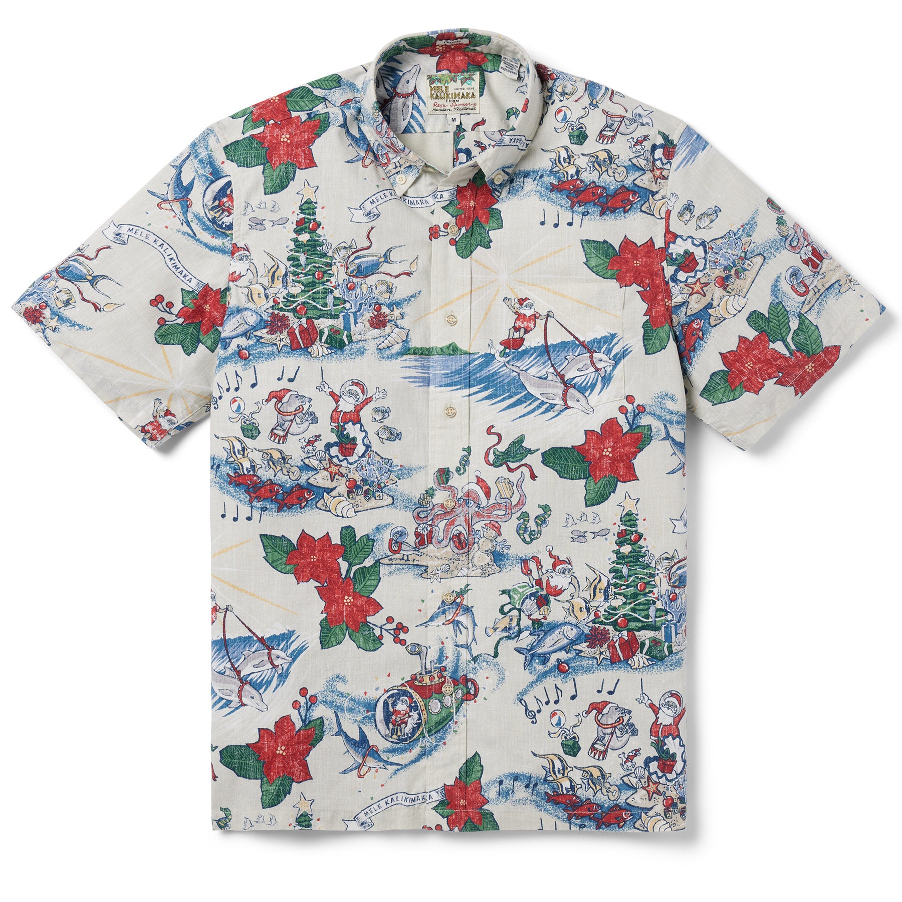 Reyn Spooner HAWAIIAN CHRISTMAS 2024 BUTTON FRONT in SILVER BIRCH