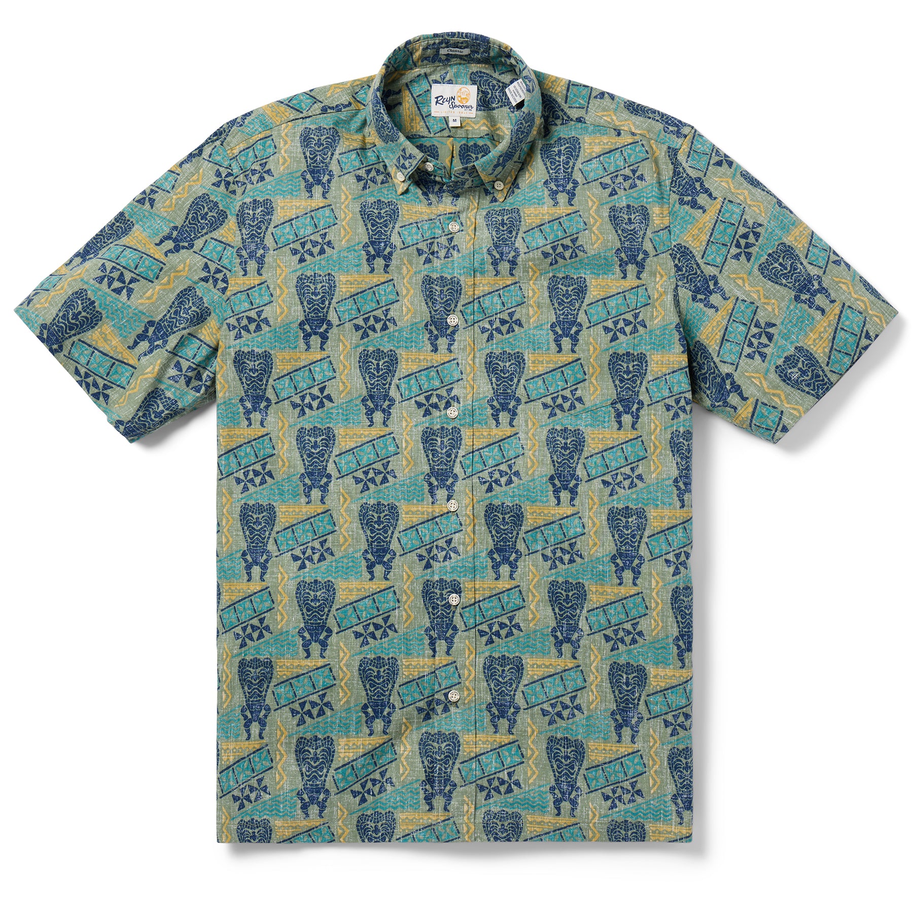 Reyn Spooner TAPA TIKI BUTTON FRONT in SEA SPRAY