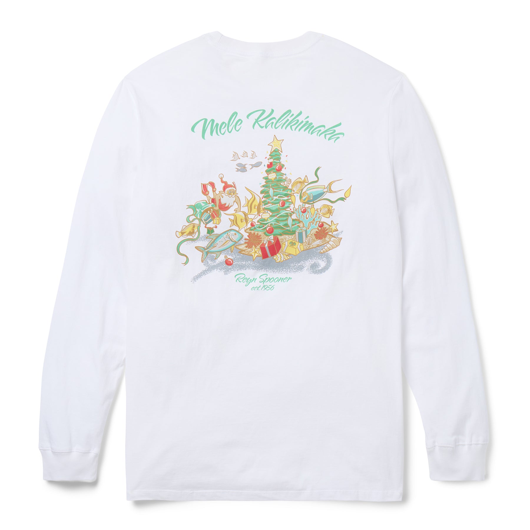 Reyn Spooner CHRISTMAS UNDER THE SEA LONG SLEEVE GRAPHIC TEE in WHITE