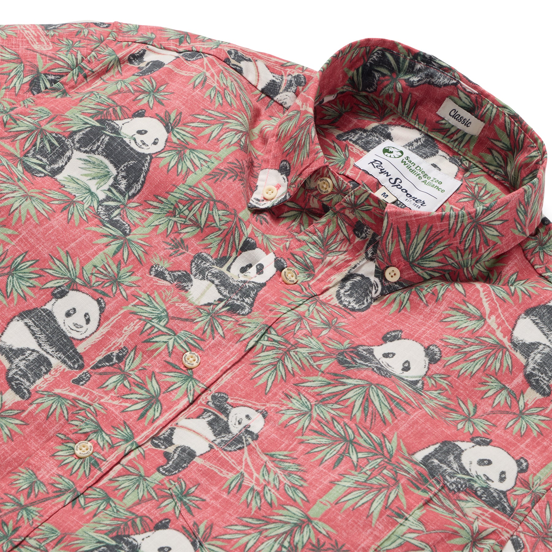 Reyn Spooner SAN DIEGO ZOO PANDAS BUTTON FRONT in RED