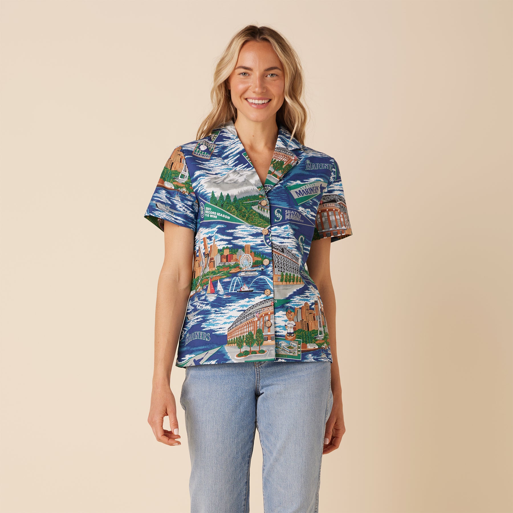 Reyn Spooner WOMEN'S SEATTLE MARINERS SCENIC CAMP SHIRT in SCENIC