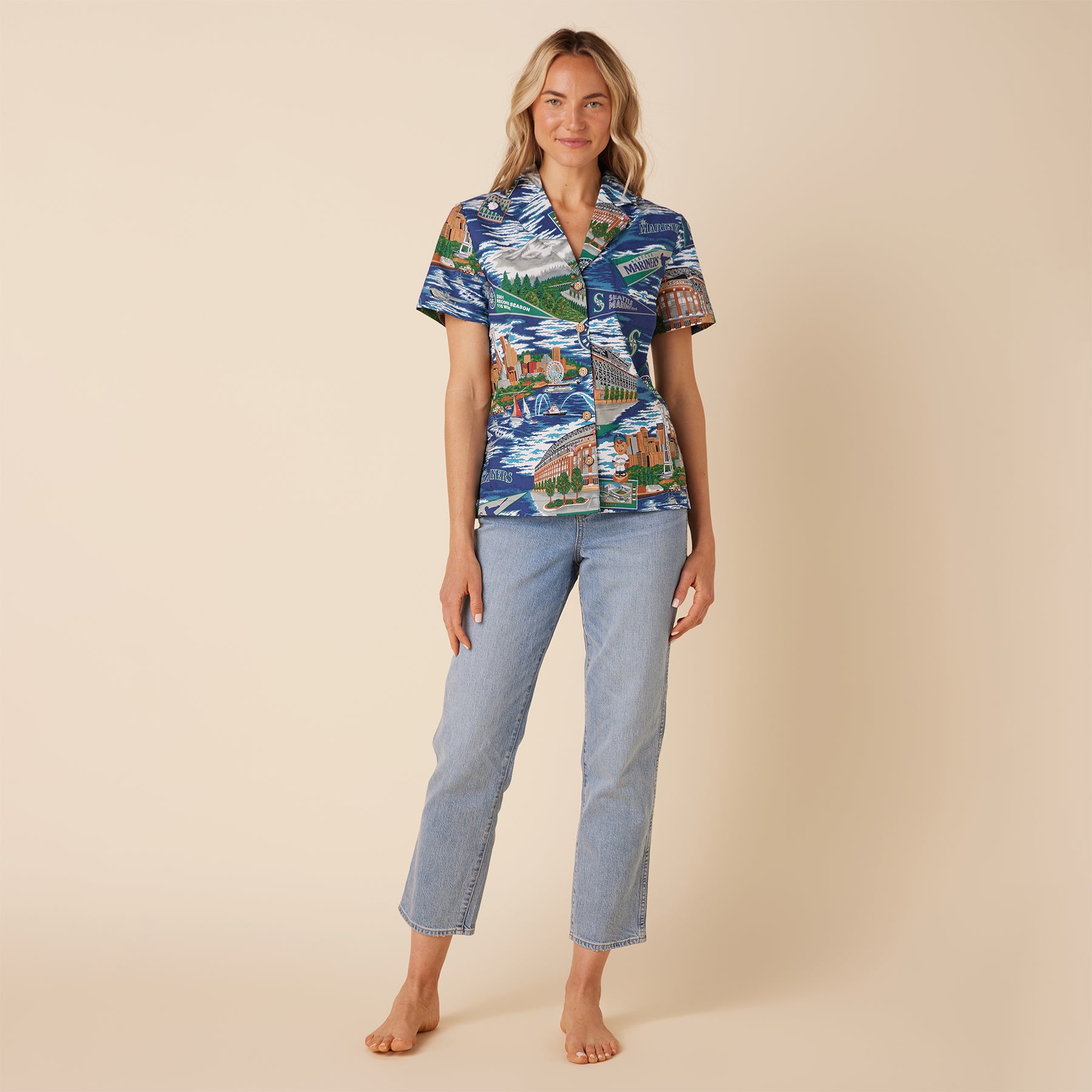 Reyn Spooner WOMEN'S SEATTLE MARINERS SCENIC CAMP SHIRT in SCENIC