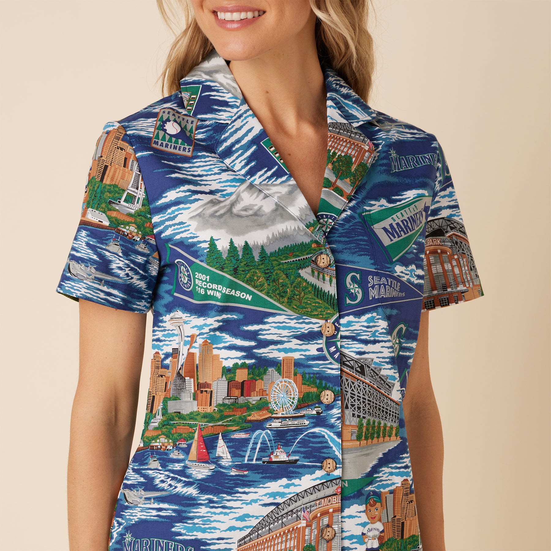 Reyn Spooner WOMEN'S SEATTLE MARINERS SCENIC CAMP SHIRT in SCENIC