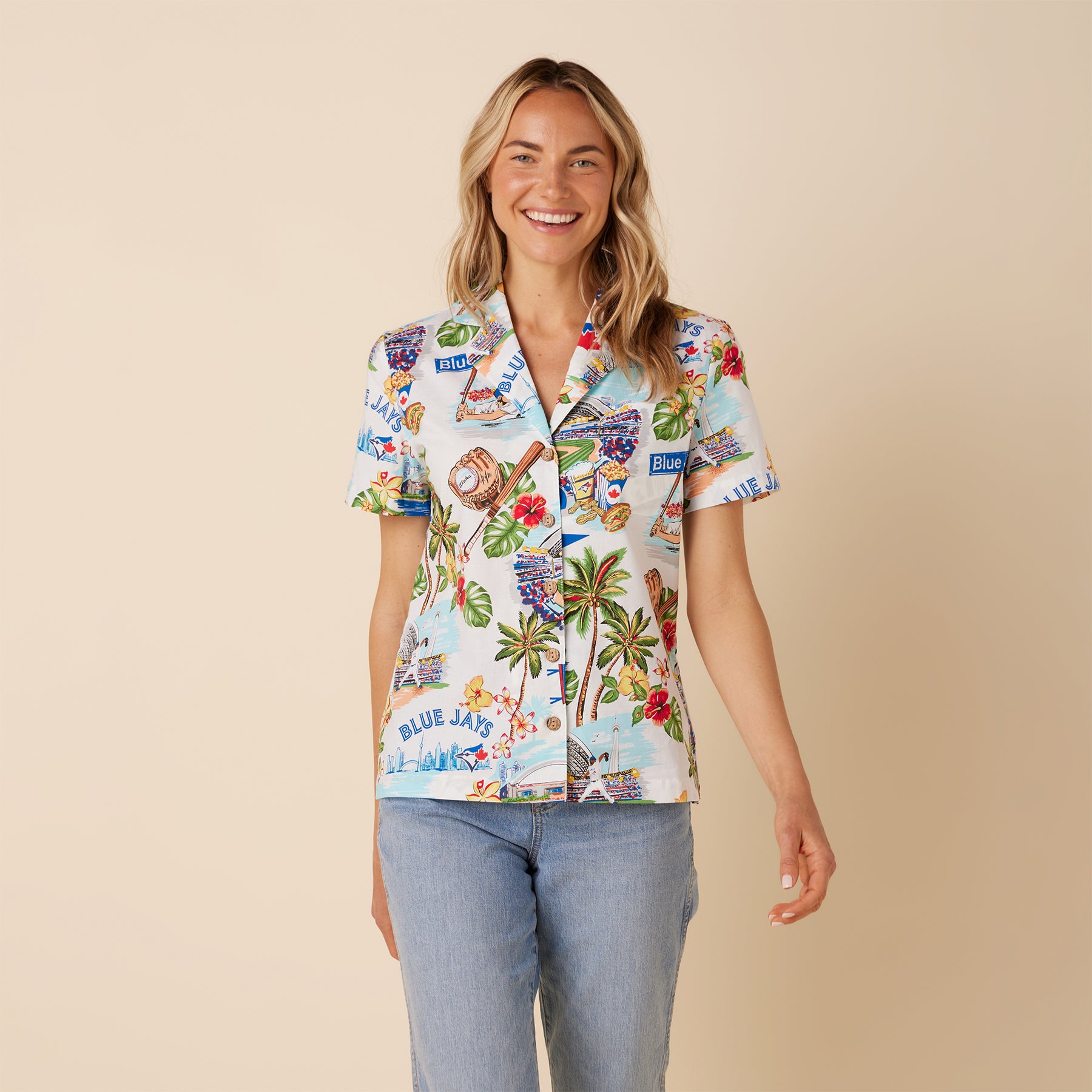 Reyn Spooner WOMEN'S TORONTO BLUE JAYS SCENIC CAMP SHIRT in SCENIC