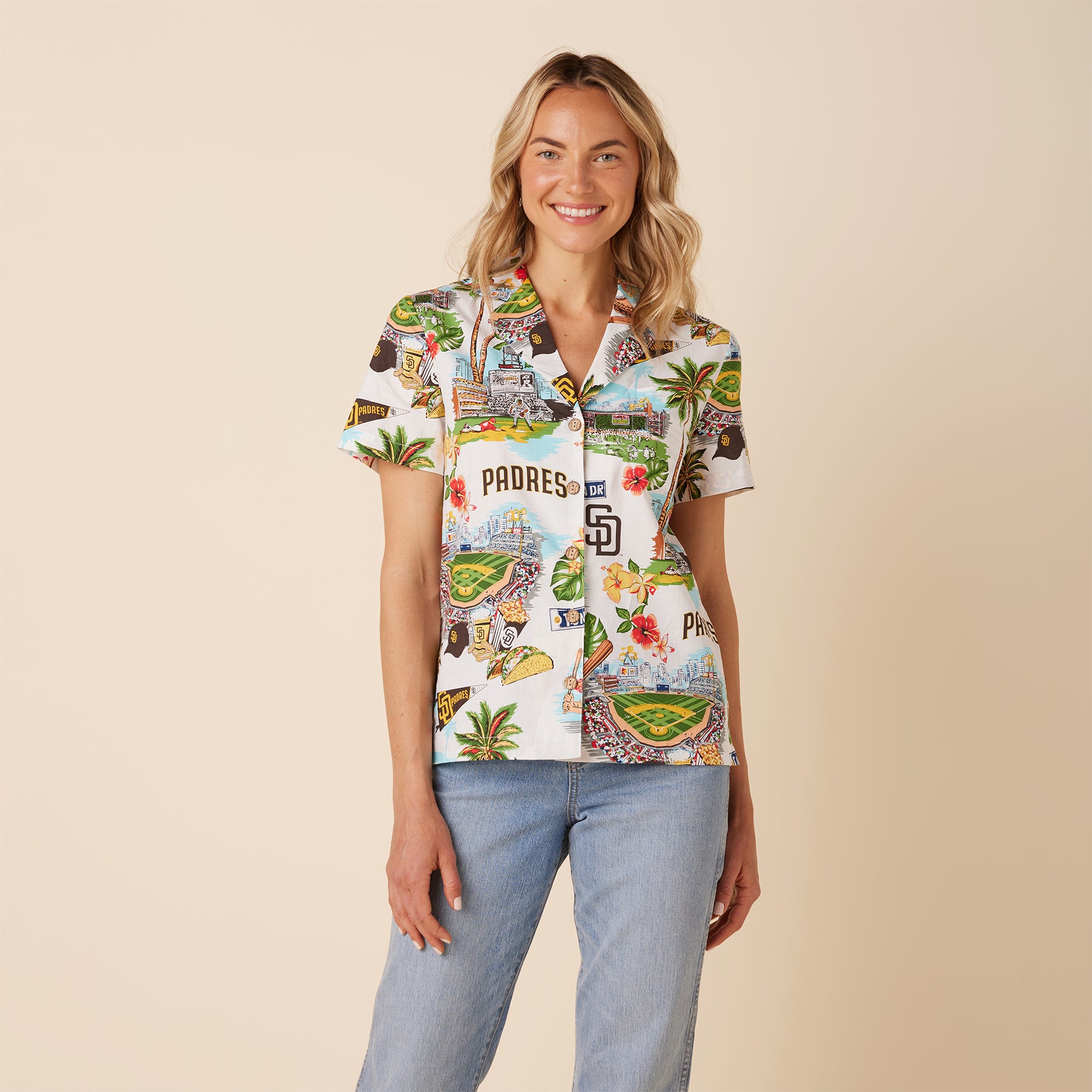 Reyn Spooner WOMEN'S SAN DIEGO PADRES SCENIC CAMP SHIRT in SCENIC