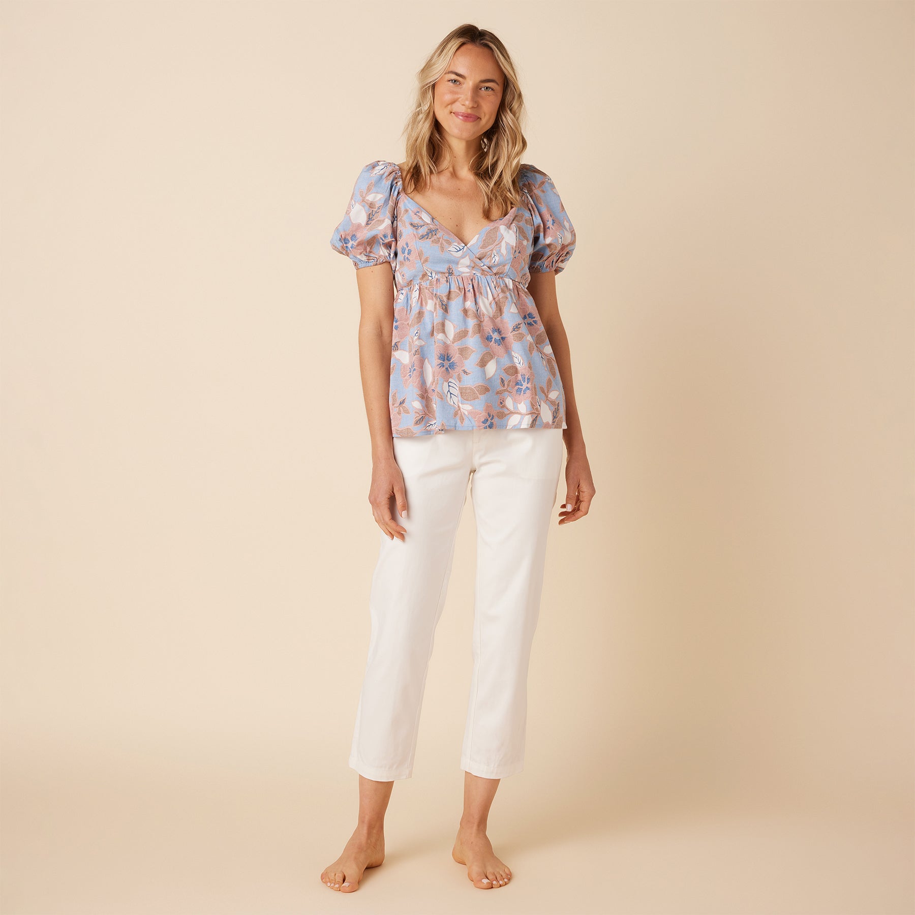 Reyn Spooner ALAMANDA PUFFED SLEEVE BLOUSE in DUSK BLUE