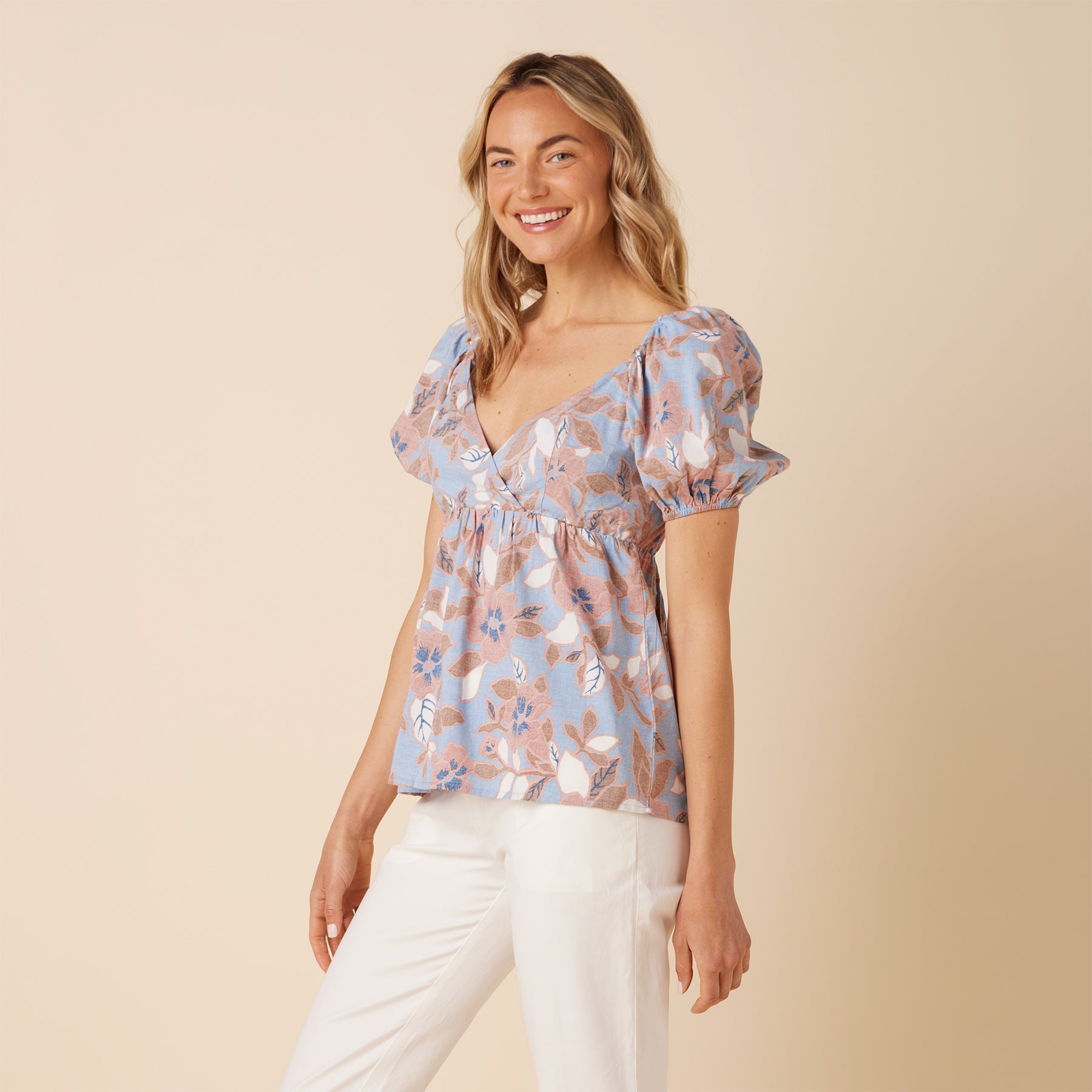 Reyn Spooner ALAMANDA PUFFED SLEEVE BLOUSE in DUSK BLUE