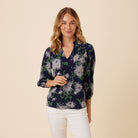 Reyn Spooner GARDEN MUMS 3/4 SLEEVE BLOUSE in DRESS BLUES