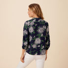 Reyn Spooner GARDEN MUMS 3/4 SLEEVE BLOUSE in DRESS BLUES