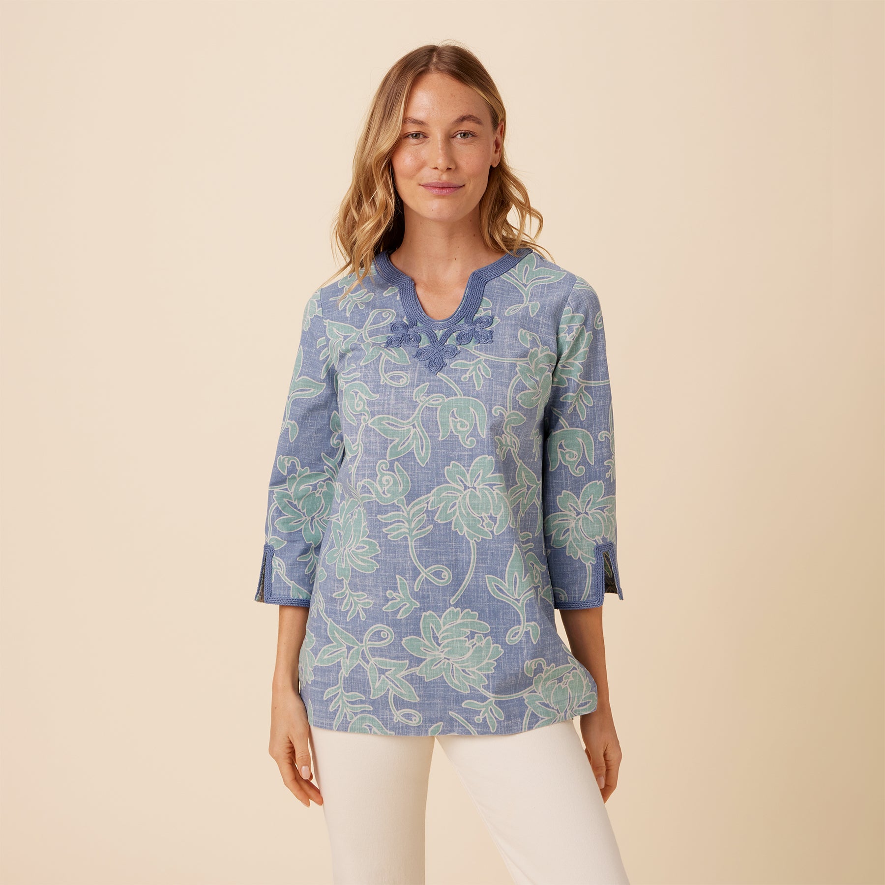 Reyn Spooner CLASSIC PAREAU SOUTACHE TUNIC in BLUE HORIZON