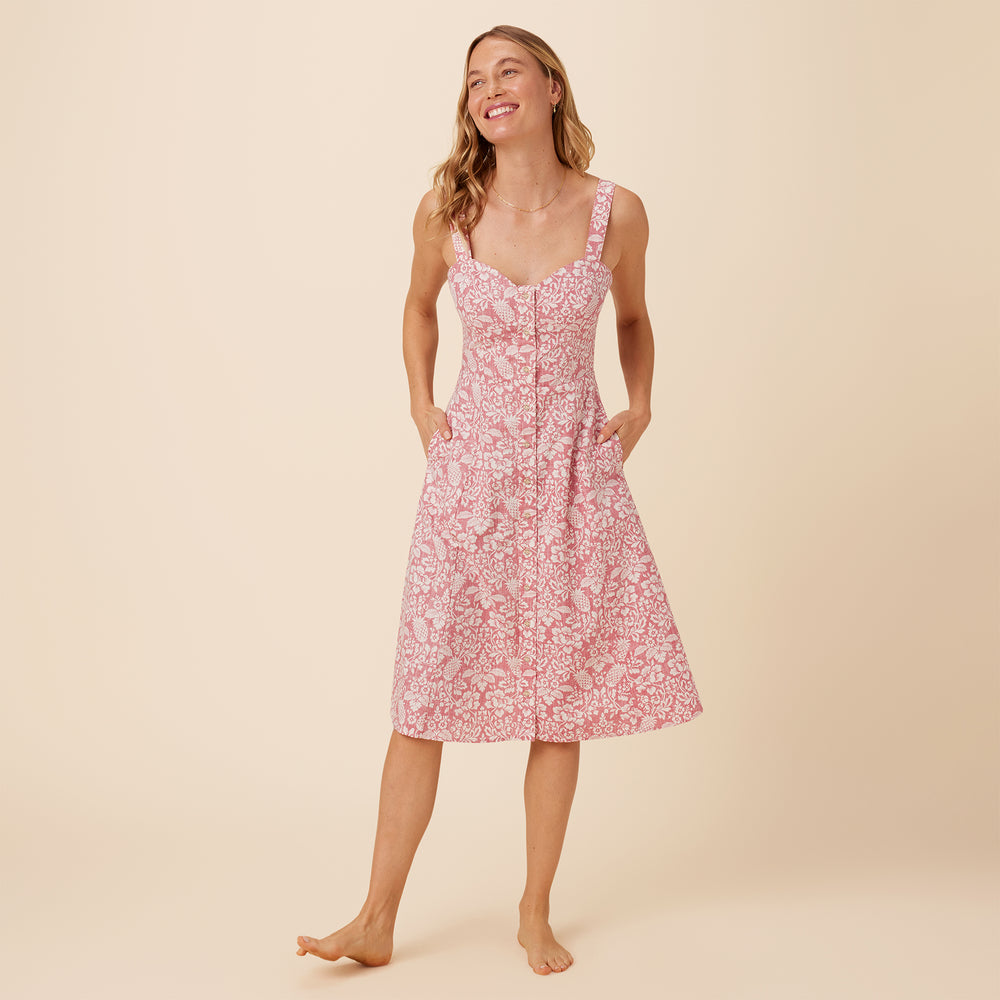 Reyn Spooner OAHU HARVEST BUTTON FRONT SUNDRESS in NANTUCKET RED