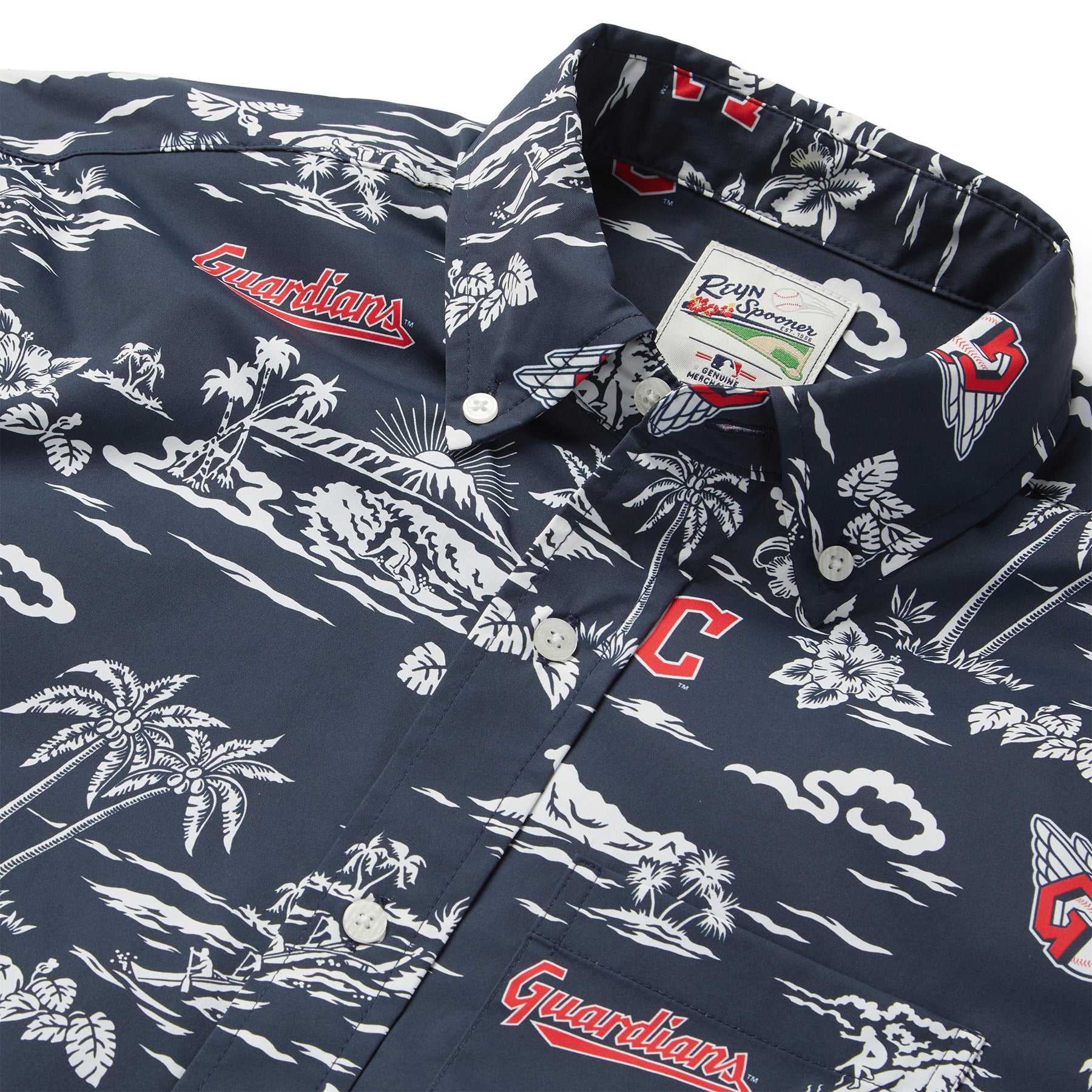 Reyn Spooner CLEVELAND GUARDIANS KEKAI PERFORMANCE BUTTON FRONT in NAVY