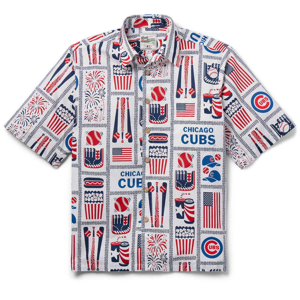Men's Reyn Spooner White Chicago Cubs Americana Button-Up Shirt Size: Large