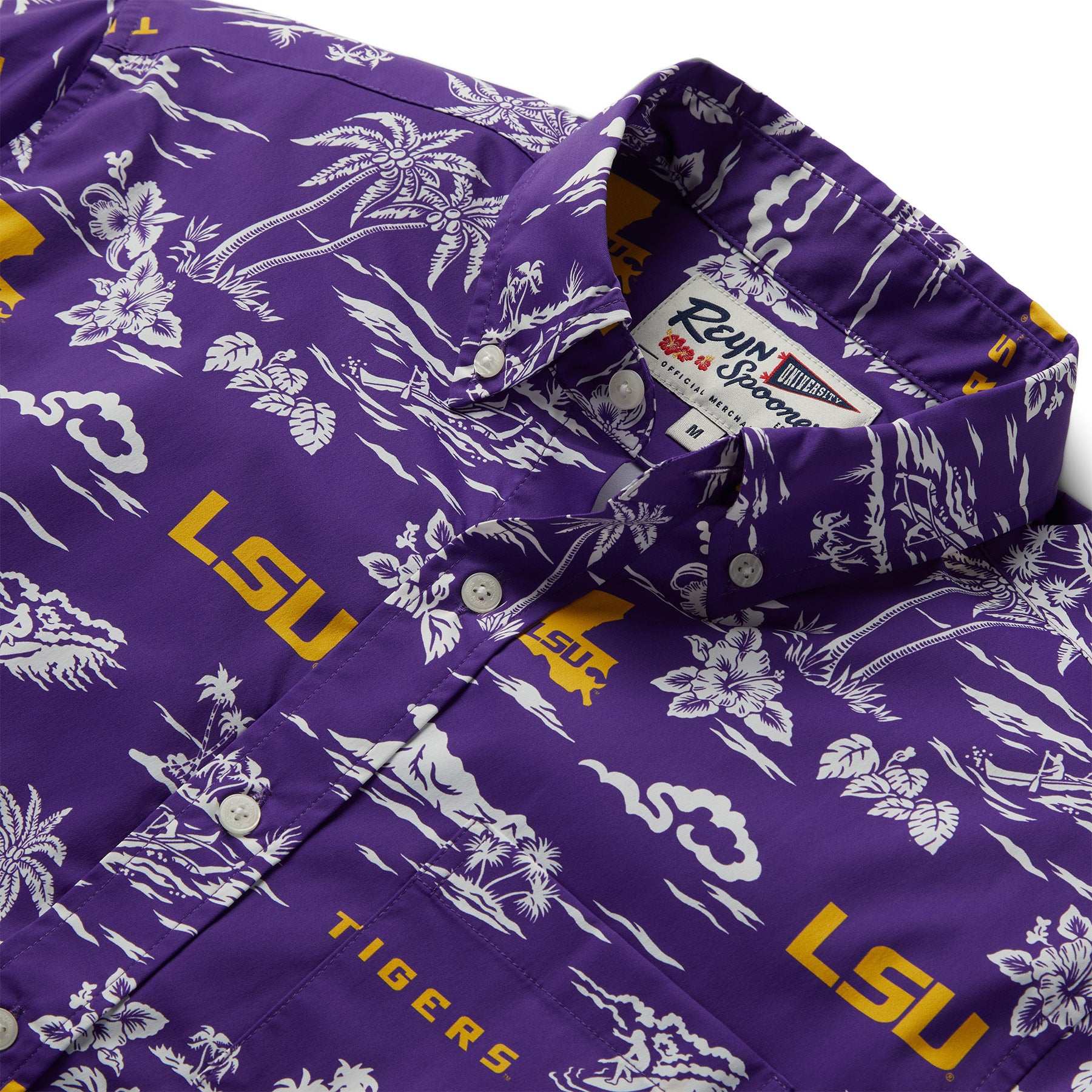 Reyn Spooner LOUISIANA STATE UNIVERSITY KEKAI PERFORMANCE BUTTON FRONT in PURPLE