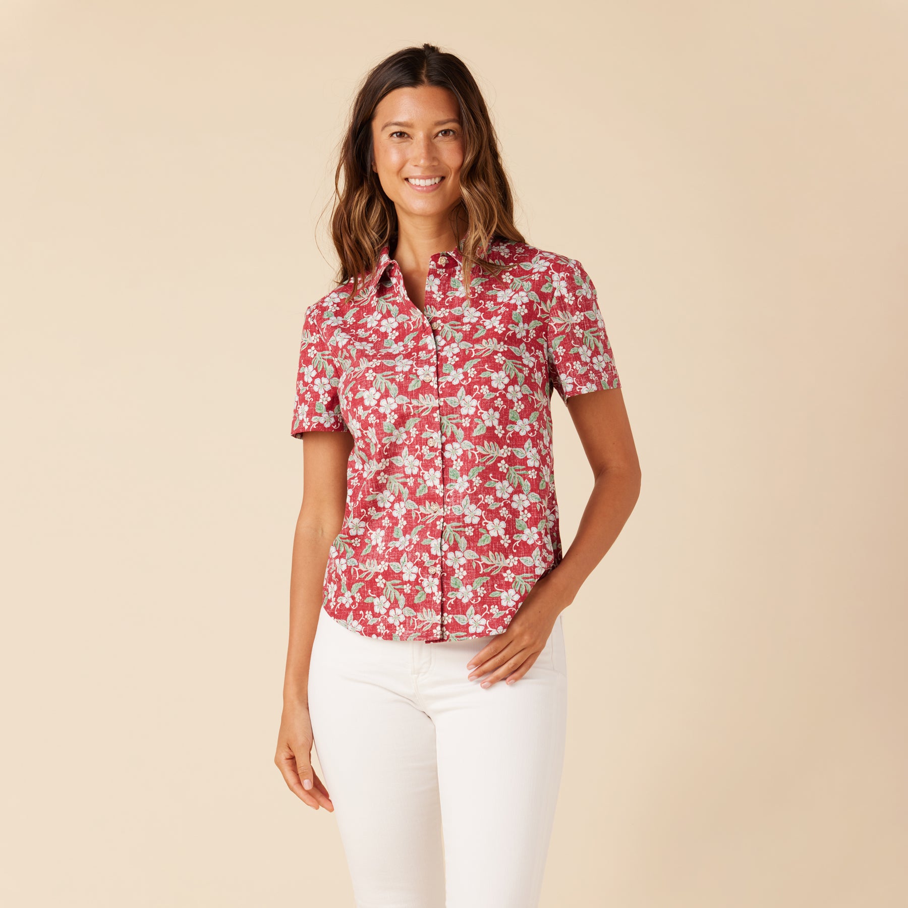 SWEET PLUMERIA WOMEN'S SHORT SLEEVE BUTTON FRONT SHIRT | Reyn Spooner